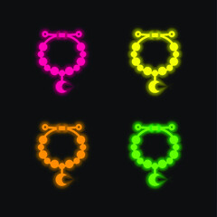 Bracelet four color glowing neon vector icon