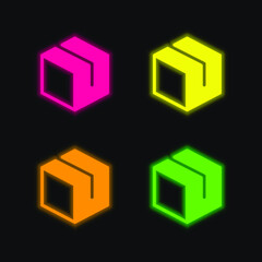 Box four color glowing neon vector icon