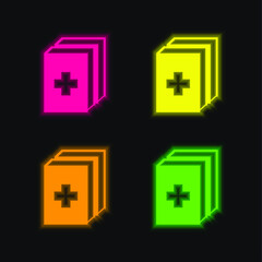 2 Medicine Kit four color glowing neon vector icon