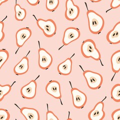 Cute pear slices, seamless vector pattern.