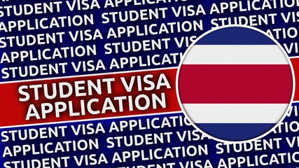 Costa Rica Circular Flag with Student Visa Application Titles - 3D Illustration