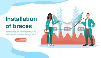 Obraz premium Male and female doctors installing braces together