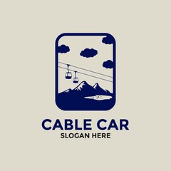 Mountain cable car logo, icon or symbol design template, vector illustration