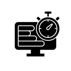 Time tracker black glyph icon. Performance assessment on project. Work hours tracking and evaluation. Professional monitoring tools. Silhouette symbol on white space. Vector isolated illustration