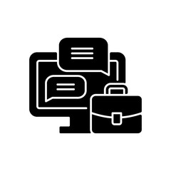 Workplace chat black glyph icon. Business chat for remote employee. Communication with coworkers. Distant collaboration. Work monitoring. Silhouette symbol on white space. Vector isolated illustration