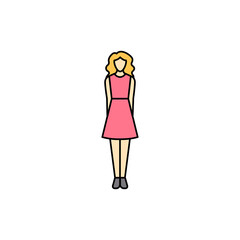 Young woman olor line icon. Different stages person's life.