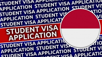 Indonesia Circular Flag with Student Visa Application Titles - 3D Illustration