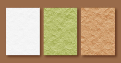 Set of posters, backgrounds, wallpapers with recycled paper texture, kraft packaging.Organic, bio, eco, natural. 