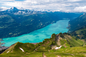 View of Brienzersee from the Rothorn mountain in the swill alps Switzerland
