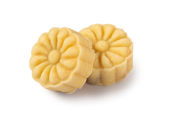 Delicious mung bean cake for Mid-Autumn Festival food isolated on white table background.