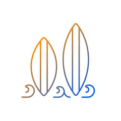 Surfboard gradient linear vector icon. Long, narrow board for surfing sport usage. Recreational activity. Thin line color symbols. Modern style pictogram. Vector isolated outline drawing