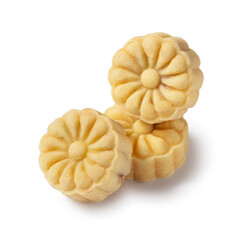 Delicious mung bean cake for Mid-Autumn Festival food isolated on white table background.