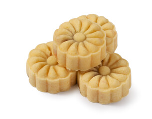 Delicious mung bean cake for Mid-Autumn Festival food isolated on white table background.