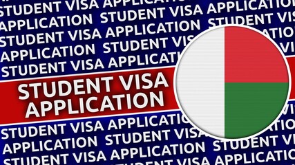 Madagascar Circular Flag with Student Visa Application Titles - 3D Illustration
