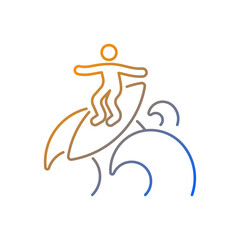 Floater surfing technique gradient linear vector icon. Riding over breaking wave top. Traveling atop wave crest. Thin line color symbols. Modern style pictogram. Vector isolated outline drawing