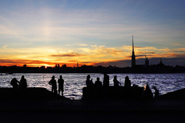Summer sunset over the Peter and Paul Fortress in St. Petersburg