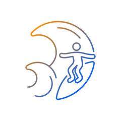Big wave surfing gradient linear vector icon. Discipline for experienced surfers. Surf zone. Water sport. Thin line color symbols. Modern style pictogram. Vector isolated outline drawing