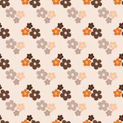 White, orange and brown vintage flowers seamless background