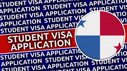 Panama Circular Flag with Student Visa Application Titles - 3D Illustration