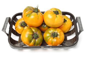 fresh yellow tomatoes on white background 
