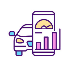 Smart computer system RGB color icon. Isolated vector illustration. Artificial intelligence controlling car. Automation of driving process simple filled line drawing