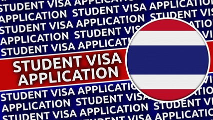 Thailand Circular Flag with Student Visa Application Titles - 3D Illustration