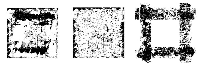 Set old grunge backgrounds in black, design flat style vector illustration, isolated on white.