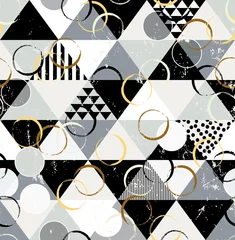 Keuken spatwand met foto seamless abstract circle pattern, with triangles, dots, paint strokes and splashes, black and white © Kirsten Hinte