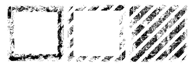 Set old grunge frames in black color, design flat style vector illustration, isolated on white.