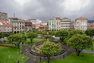 Fototapeta na wymiar Panoramic image of the old town of the city of Pontevedra in Galicia where the sky is always gray on a typical Atlantic cloudy day