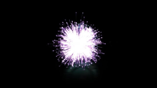 Animation of clock with moving hands over pink firework exploding on black background