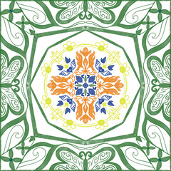 Obraz premium Azulejo tile pattern, Portuguese Spanish Italian traditional mosaic, Mediterranean elegance Colorful design illustration