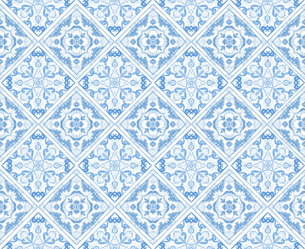 Tiles mediterranean blue line patterns antique seamless design in watercolor illustration vintage ancient illustration