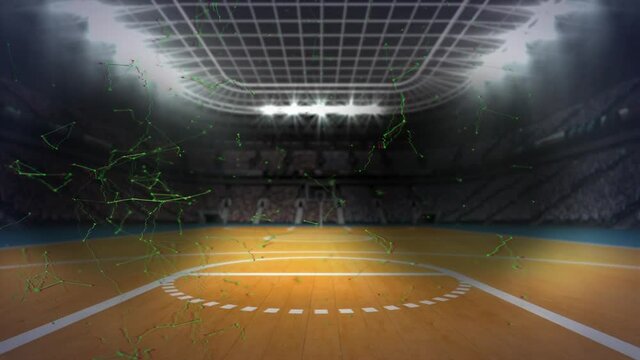 Animation of networks of connections over empty basketball court