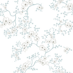 seamless pattern of flowers, branches and leaves