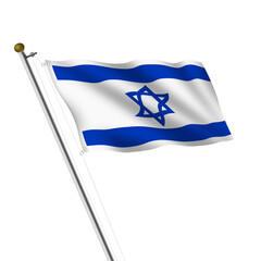 Israel Flagpole 3d illustration on white with clipping path