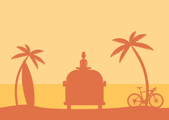 background in orange tones of van life of a girl in front of the sea © robcartorres