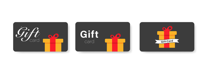 Gift card . Set of Loyalty cards . Vector icon . Shopping gift cards template collection with gift box .Voucher .