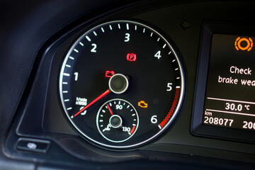 Car speedometer and tachometer with error sensors, coolant temperature and fuel gauge