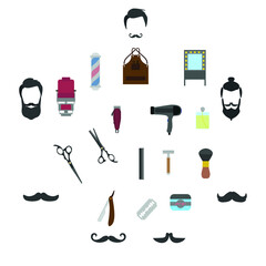 barbershop related icons kit on white background