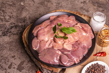 Raw chicken liver with spice set ready for cooking