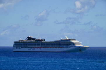 Big modern MSC Cruises cruiseship or cruise ship liner Divina anchoring out of Port of Miami,...