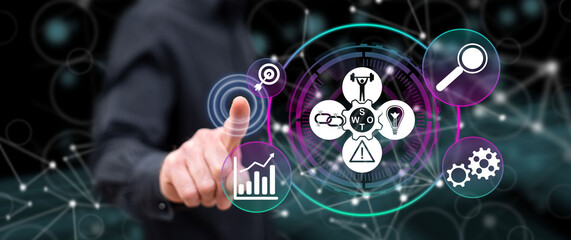 Man touching a swot concept