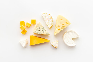 Set of different types of cheese. Camembert parmesan and brie cheeses 