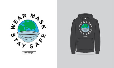Earth wearing face mask to symbolize awareness from covid 19. social awareness campaign sweat shirt hoodie