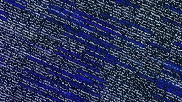 Abstract visualization of a virus spreading as a computer code, concept of digital security. Animation. Self written narrow horizontal lines of a harmful computer program, seamless loop.