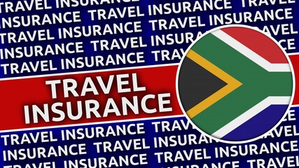 South Africa Circular Flag with Travel Insurance Titles - 3D Illustration