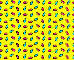 Abstract geometric seamless pattern on yellow background. Memphis pattern. Seamless geometric vintage background. Vector