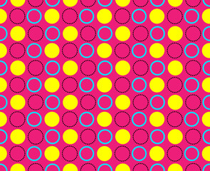 Abstract geometric seamless pattern on pink background. Memphis pattern. Seamless geometric vintage background. Vector