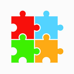 Obraz premium Four pieces of puzzle together vector icon isolated on white background.